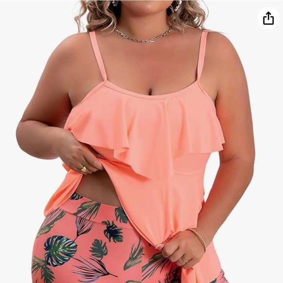B2prity Women Plus Size Ruffled Tankini Swimsuits Tummy Control Two Piece - Picture 3 of 7